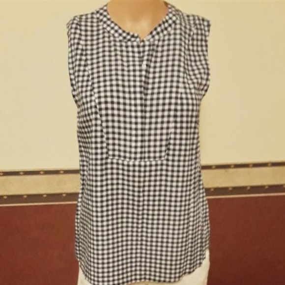 Cremieux Navy White Gingham Sleeveless Top Size XS NWT - Picture 3 of 7